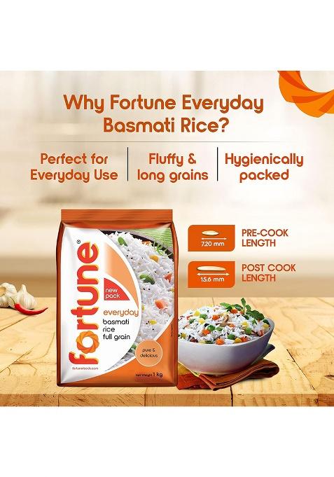 Fortune Everyday Basmati Rice, 1 Kg | Full Grain, Fluffy & Non-Sticky | Ideal for Daily Cooking