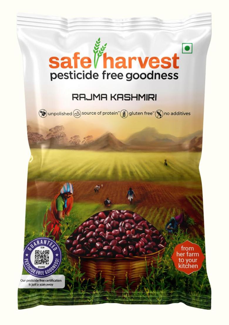 Safe Harvest Unpolished Rajma Kashmiri | Pesticide-Free | Red Kidney Beans | Protein-Rich | Sourced from Women Farmers | Tested for 231 Pesticides | 500 g