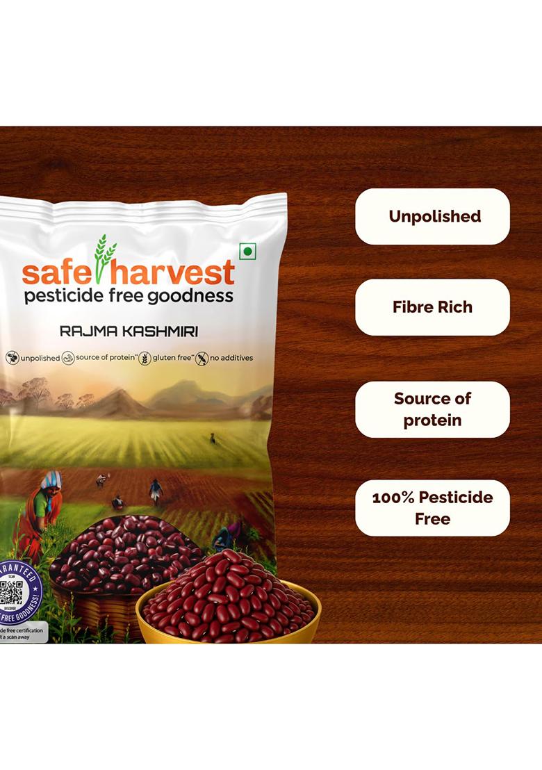 Safe Harvest Unpolished Rajma Kashmiri | Pesticide-Free | Red Kidney Beans | Protein-Rich | Sourced from Women Farmers | Tested for 231 Pesticides | 500 g