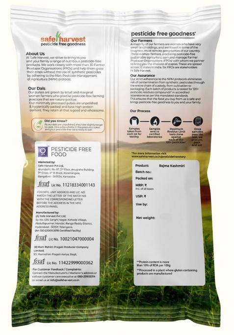 Safe Harvest Unpolished Rajma Kashmiri | Pesticide-Free | Red Kidney Beans | Protein-Rich | Sourced from Women Farmers | Tested for 231 Pesticides | 500 g