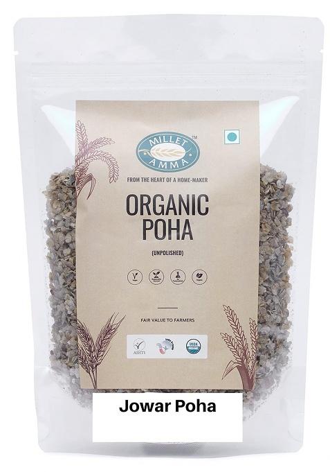 Millet Amma Organic Jowar Poha Flakes 1 Kg (2 Packs of 500gm) | Gluten Free | Best Choice for Making Poha and Health Snack Recipes | Millet Flakes for a Healthy and Nutritious Breakfast