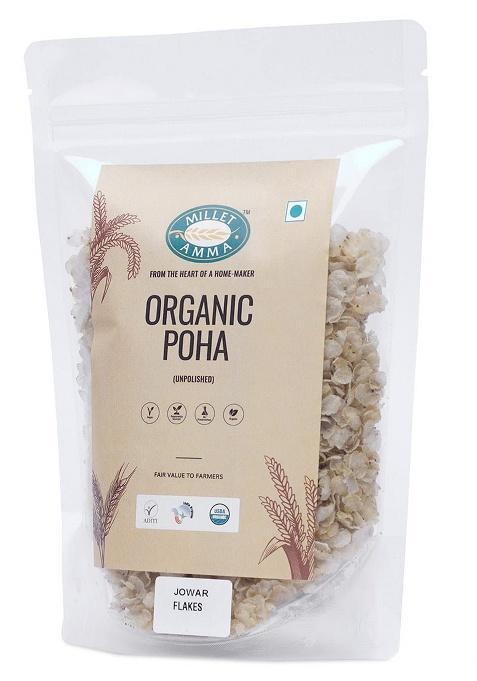 Millet Amma Organic Jowar Poha Flakes 1 Kg (2 Packs of 500gm) | Gluten Free | Best Choice for Making Poha and Health Snack Recipes | Millet Flakes for a Healthy and Nutritious Breakfast