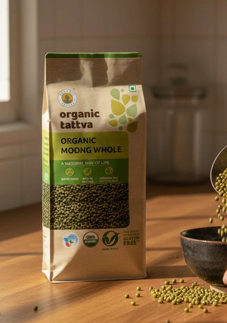 Organic Tattva Green Moong Whole Sabut Gluten Free and Unpolished Dal 1 KG - Indya