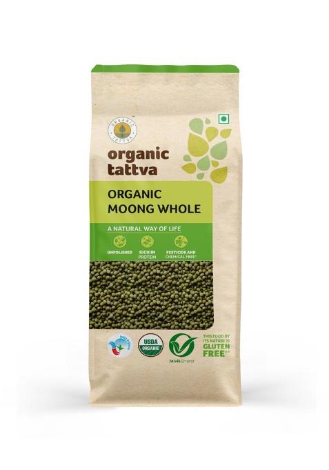 Organic Tattva Organic Green Moong Whole/Sabut Gluten Free and Unpolished Dal, 1 KG