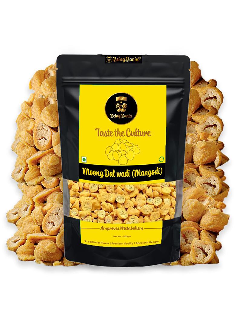 Being Bania Homemade Rajasthani Mangodi / Mungori Wadi / Badi, 500 Gms | Hand made | Made with Moong Daal | Rich in Protein | Premium Ingredients | No Added Preservatives | Ready to Cook