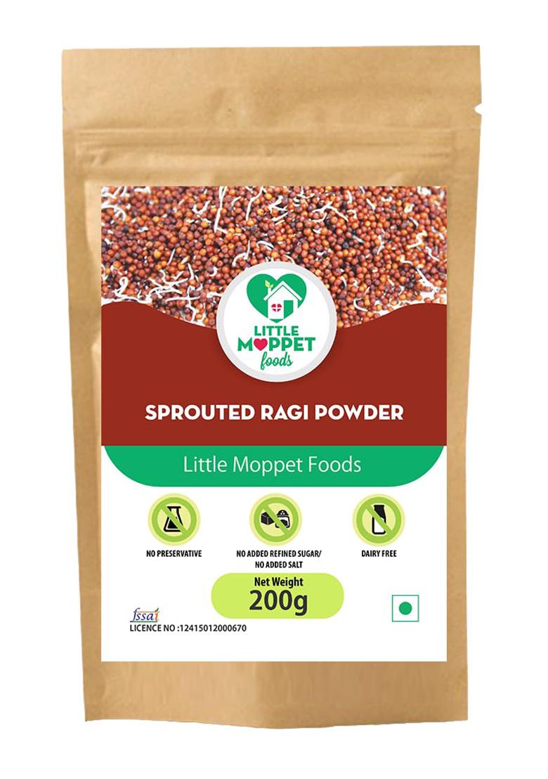 Little Moppet Foods Sprouted Ragi Powder | Made by a Doctor Mom |Hand Roasted in Small Batches| No Added Sugar, Salt,Milk or Preservatives |Calcium Rich |Nachni Flour|Ragisatva/Kodra/Taidalu/Kezhvaragu/Finger Millet Flour|200g