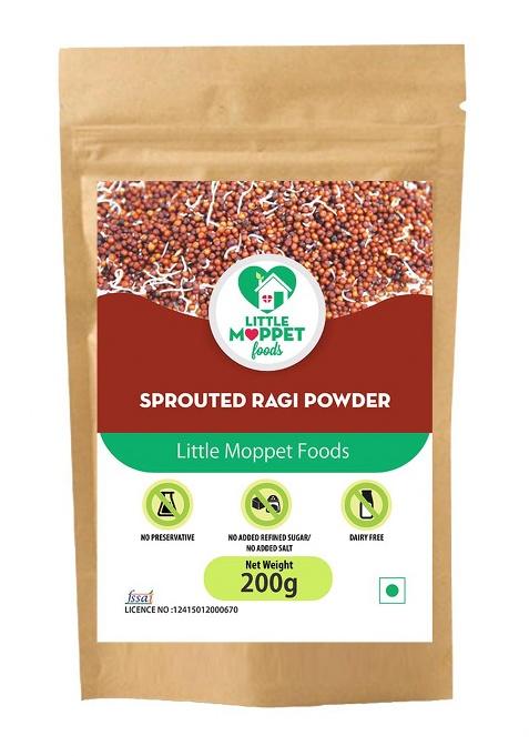 Little Moppet Foods Sprouted Ragi Powder | Made by a Doctor Mom |Hand Roasted in Small Batches| No Added Sugar, Salt,Milk or Preservatives |Calcium Rich |Nachni Flour|Ragisatva/Kodra/Taidalu/Kezhvaragu/Finger Millet Flour|200g