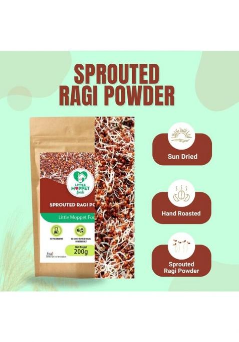 Little Moppet Foods Sprouted Ragi Powder | Made by a Doctor Mom |Hand Roasted in Small Batches| No Added Sugar, Salt,Milk or Preservatives |Calcium Rich |Nachni Flour|Ragisatva/Kodra/Taidalu/Kezhvaragu/Finger Millet Flour|200g