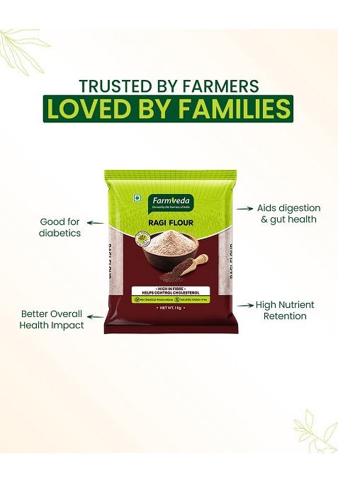 Farm Veda Ragi Atta- 1 Kg | 100% Natural Finger Millet Flour/Nachni Atta | Gluten-Free | Rich in Calcium & Iron
