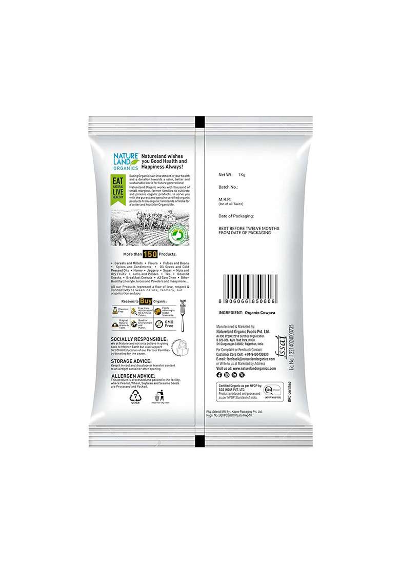 Natureland Organics Ureland Organics Cowpea Black Eye / Lobia 1 Kgorganic Healthy Pulses - Indya
