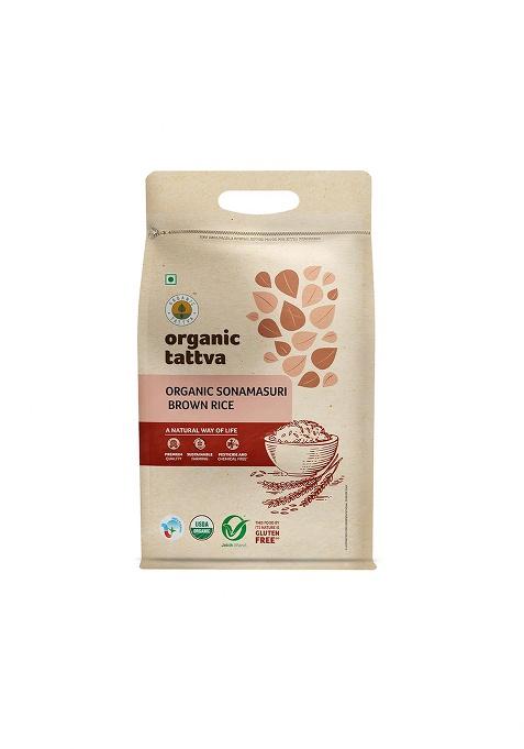 Organic Tattva Organic Sonamasuri Brown Gluten Free and Unpolished Rice, 5 Kg