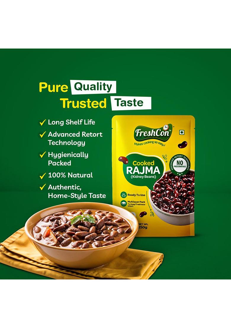 Freshcon Cooked Rajma | Boiled Ready to Eat Rajma | Ideal For Indian Curry & Quick Salads | Nutritious & Healthy Food | Kidney Beans/Pinto Beans 500gm | 250gm each | Pack of 2