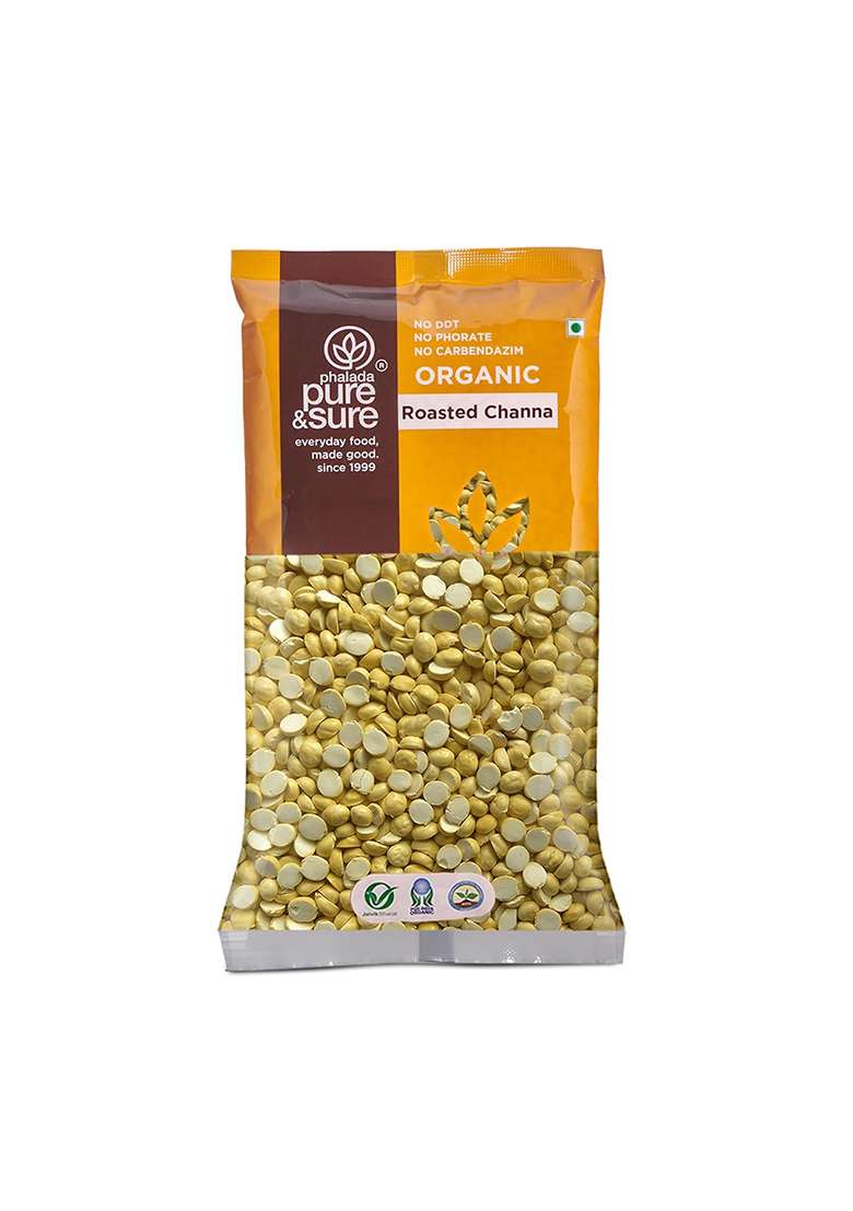 Phalada Pure & Sure Pure & Sure Organic Roasted Chana Dal 500gm | 100% Bhuna Chana, Natural & Vegan | Gluten Free | Rich in Protein & Energy Source | No Additives & Pesticides Free - Indya