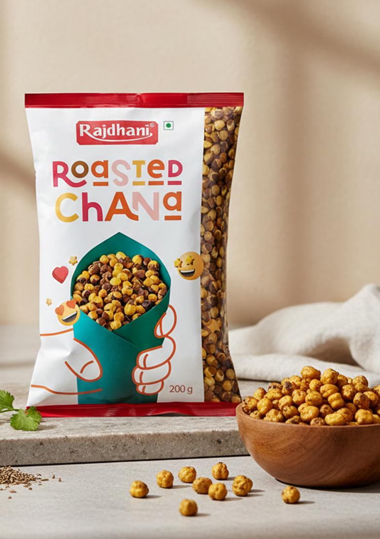 Rajdhani Roasted Chana 200g | Without Skin | High Protein Snack | Healthy Roasted Chana Whole | Ready-to-Eat | Fibre Rich & Gluten Free