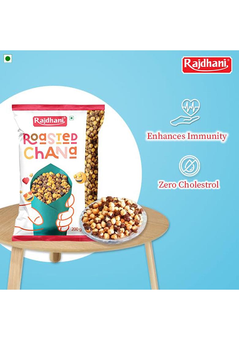 Rajdhani Roasted Chana 200g | Without Skin | High Protein Snack | Healthy Roasted Chana Whole | Ready-to-Eat | Fibre Rich & Gluten Free