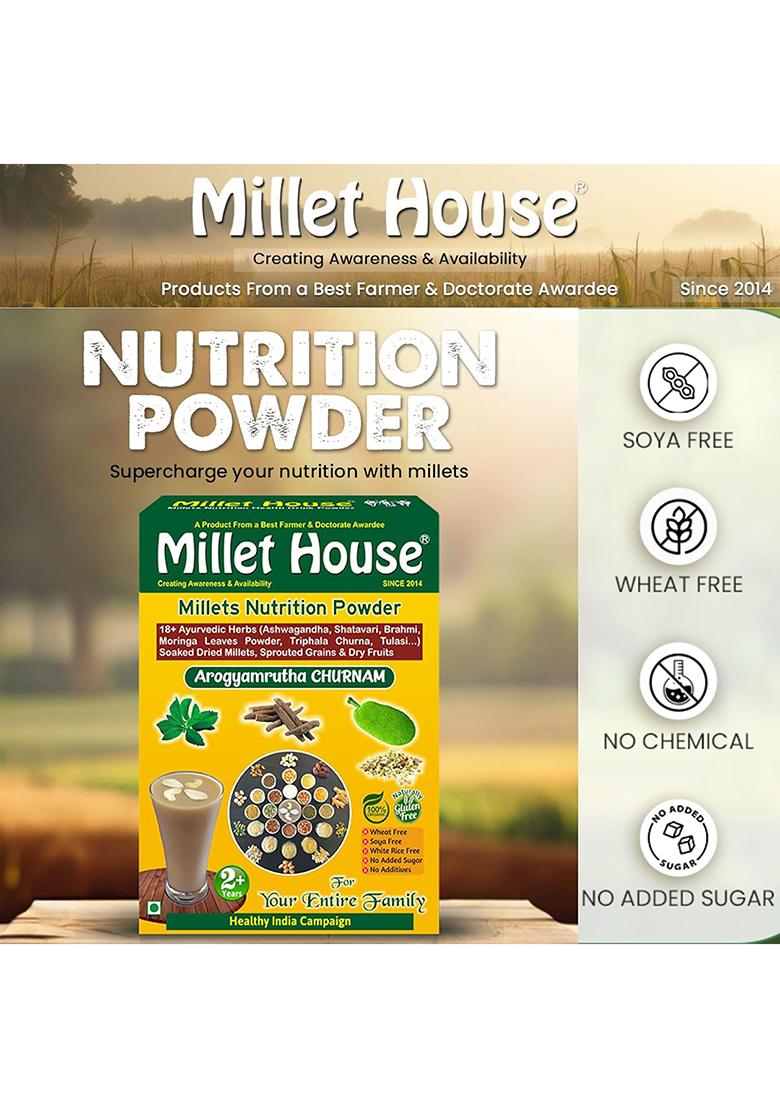 Millet House Millets Nutrition Powder 400 Gram | Arogyamrutha Churnam 100% Organic Indian Traditional Recipe | Healthy Siri dhanya Millet Powder | Millet Health Mix (2+ Years) (Pack of 1, 400 grams)