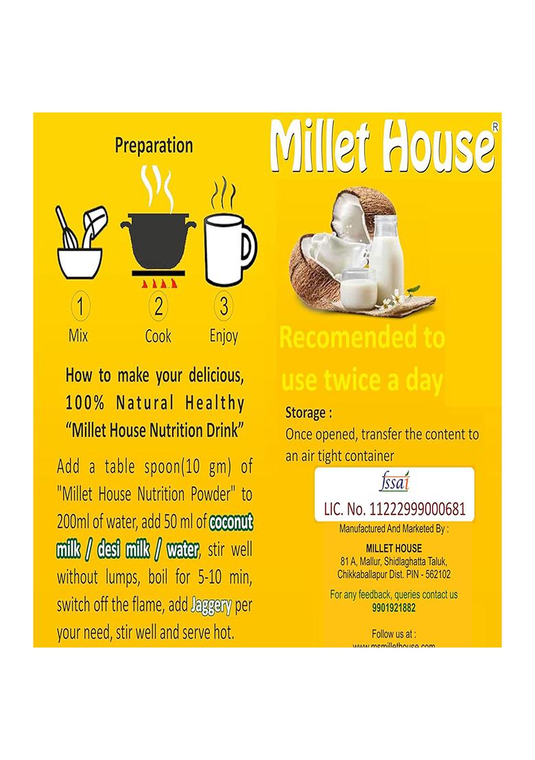 Millet House Millets Nutrition Powder 400 Gram | Arogyamrutha Churnam 100% Organic Indian Traditional Recipe | Healthy Siri dhanya Millet Powder | Millet Health Mix (2+ Years) (Pack of 1, 400 grams)