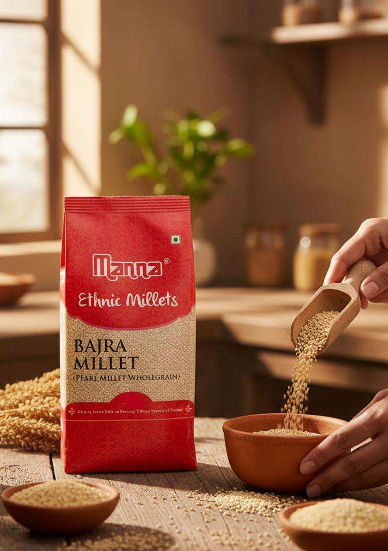 Manna 100% Whole Grain Bajra Pearl Millet Natural Grains Sajje/Kambu/Pindi/Sajjalu/Bajri 1Kg (500g (Pack of 2)) - Indya