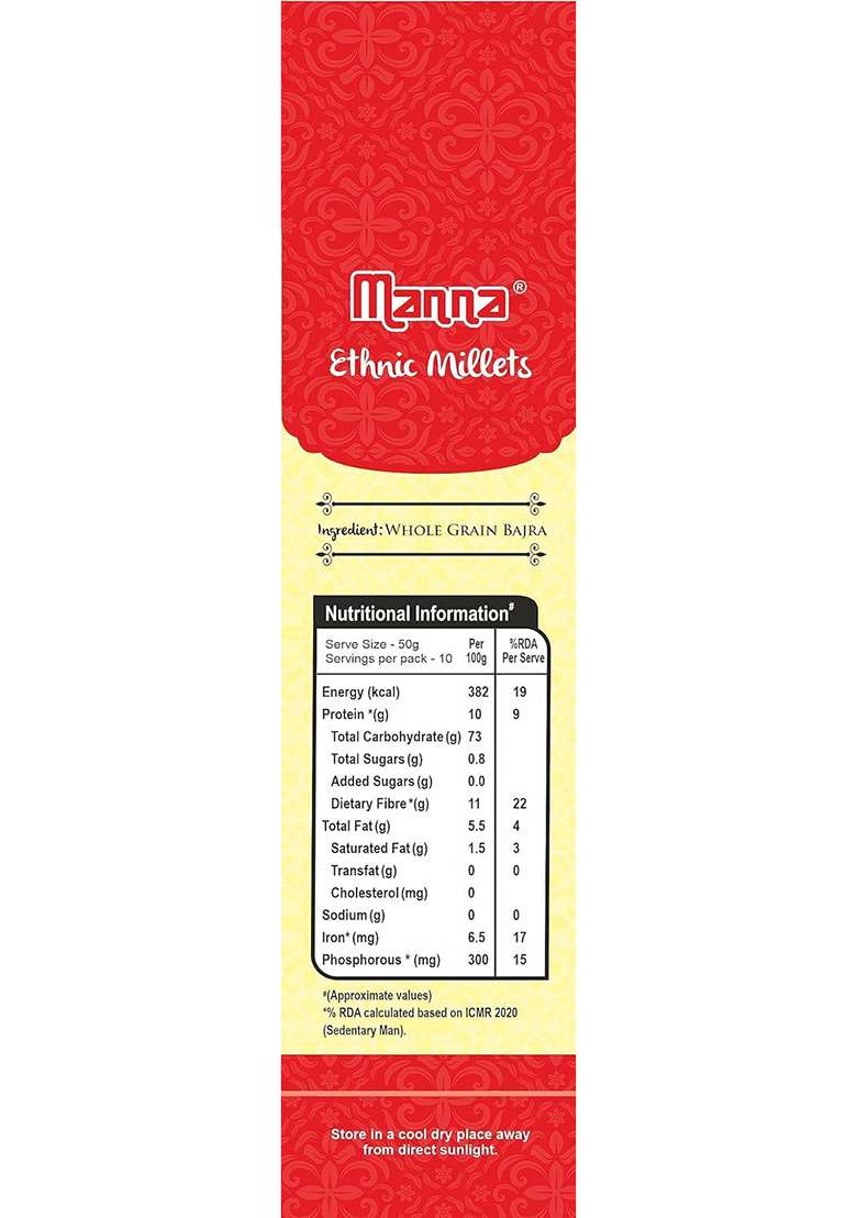 Manna 100% Whole Grain Bajra Pearl Millet Natural Grains Sajje/Kambu/Pindi/Sajjalu/Bajri 1Kg (500g (Pack of 2)) - Indya
