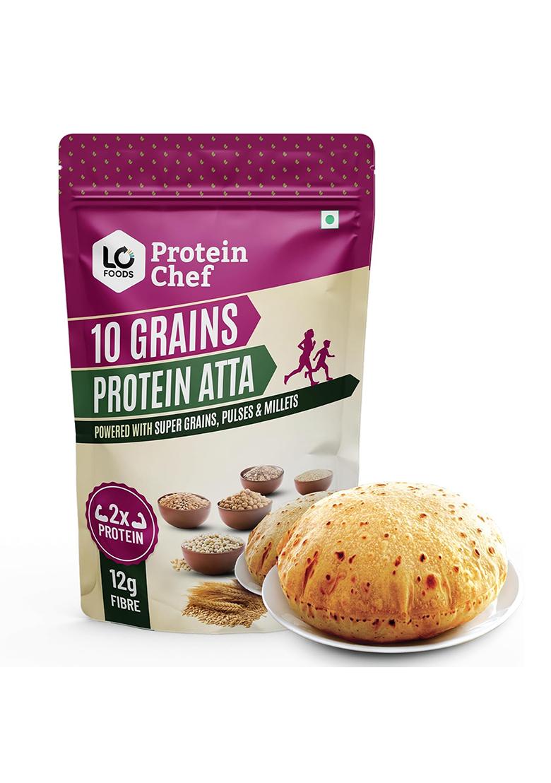 Protein Chef 10 Grain Atta 1Kg| Double Protein roti| Multigrain Atta Flours| High Fibre| Soft, Fluffy & Tasty Chakki fresh Rotis| Natural Ragi, Wheat, Jowar, Bajra, Millet Flours for Weight Management