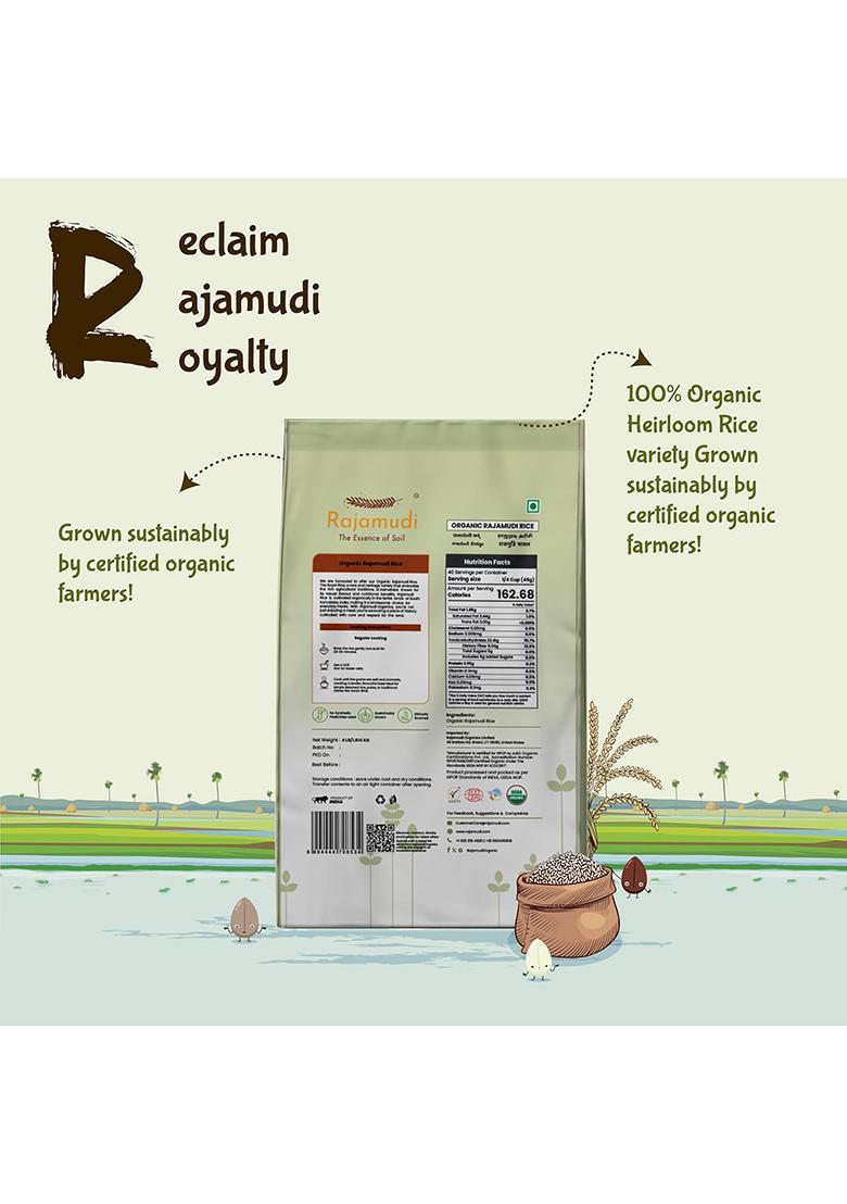 Rajamudi â€“ Authentic Rice (Unpolished) 1kg â€“ Certified Organic 100% Pure, Rich in antioxidants, Low GI High Zinc Non-GMO Grown without Pesticides & Chemicals Pride of Karnataka