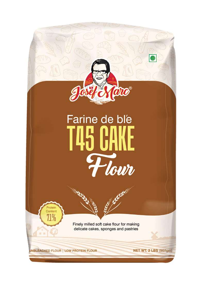 Josef Marc T45 Cake Flour, 2 LBS (907 grams) - Unbleached & Low Protein Flour, All Purpose Cake Flours. - Indya