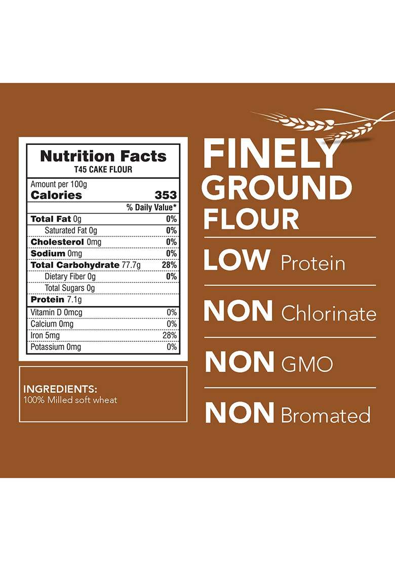 Josef Marc T45 Cake Flour, 2 LBS (907 grams) - Unbleached & Low Protein Flour, All Purpose Cake Flours. - Indya