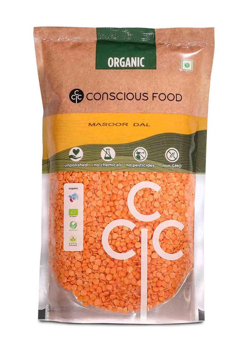 Conscious Food Organic Red Masoor Dal | 1kg | Chemical-Free | High in protein | Pesticide-Free | Split Red Lentil | Lal Masoor Dal