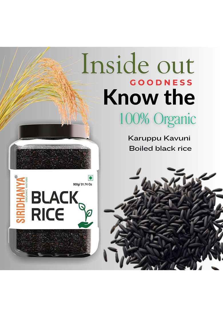 Siridhanya black rice boiled | Nalla Biyyam| Gluten free | Rich in protein Low carbs| Low GI Rice | organically grown from Andhra Pradesh| (900g) - Indya