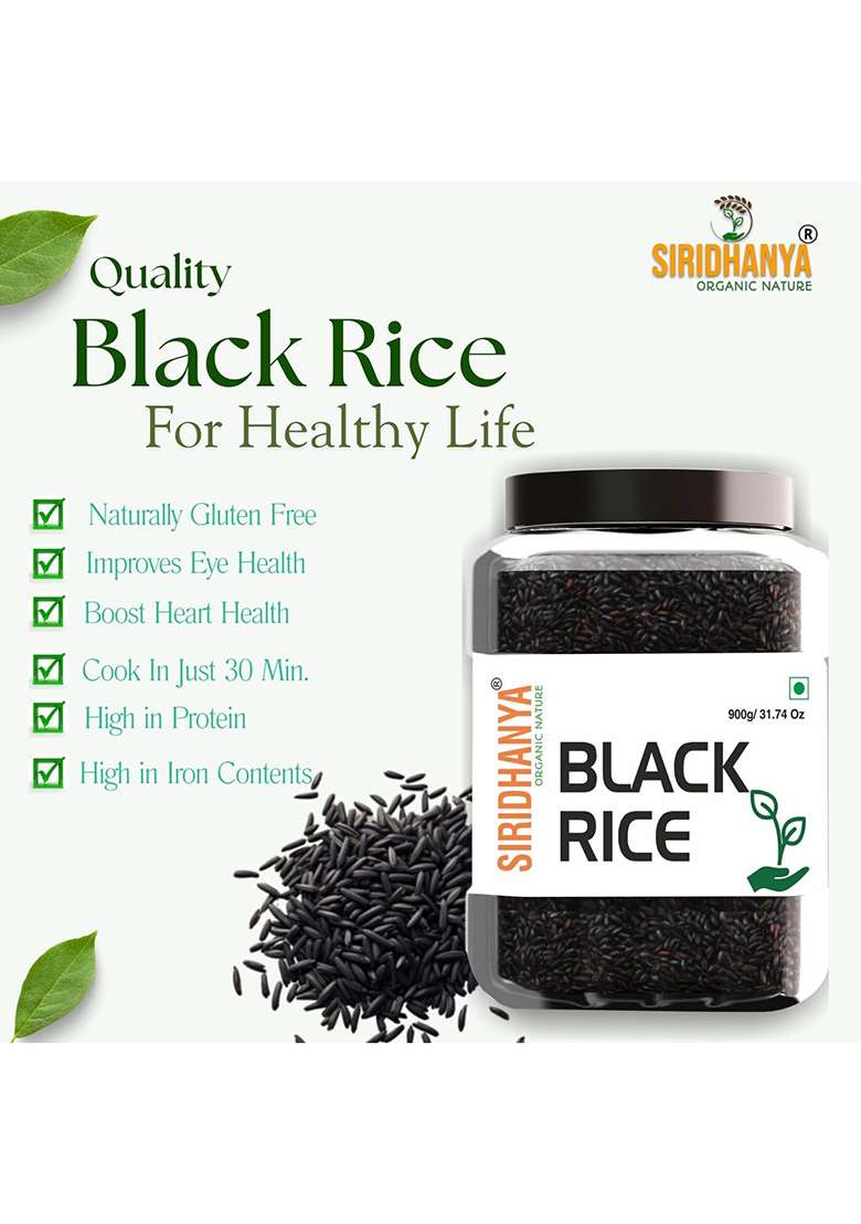 Siridhanya black rice boiled | Nalla Biyyam| Gluten free | Rich in protein Low carbs| Low GI Rice | organically grown from Andhra Pradesh| (900g) - Indya
