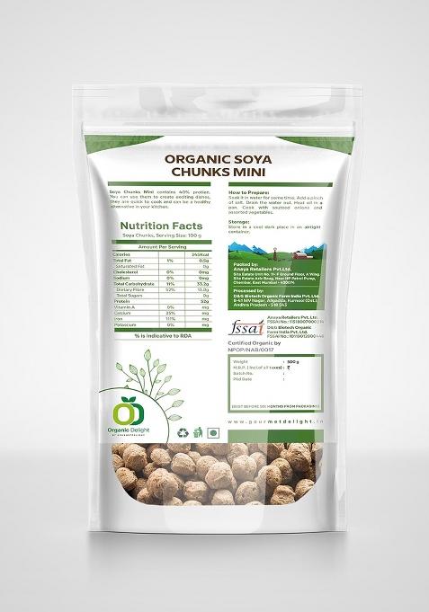 Organic Delight Organic Soya Chunks Mini 500gm By USDA Certified Healthy & Tasty Soya Bean Chunks With Natural High Protein Source Of Dietary High Fiber Fresh Wadi 500 gm