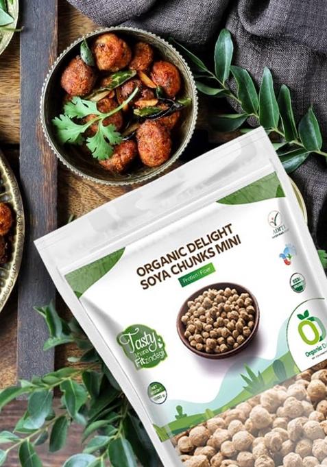 Organic Delight Organic Soya Chunks Mini 500gm By USDA Certified Healthy & Tasty Soya Bean Chunks With Natural High Protein Source Of Dietary High Fiber Fresh Wadi 500 gm