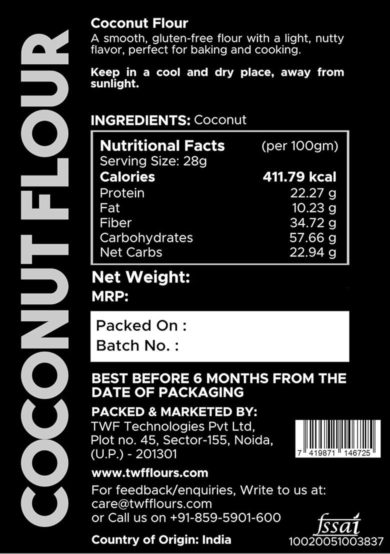 Twf Coconut Flour | 500g | Stone Ground | Gluten Free | Low Carb Coconut Powder | Supports Keto Diet | Paleo Friendly | Chemical Free | Ideal for Baking | Nariyal Powder | Grain Free | 100% Natural Nariyal