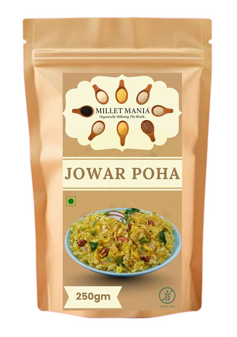 Millet Mania Jowar Poha of Organic Sorghum | High Fiber Iron Rich Gluten Free Breakfast Maida Preservative Easy to Digest Ideal for Kids Fitness Healthy Living 250GM Pack 1 - Indya