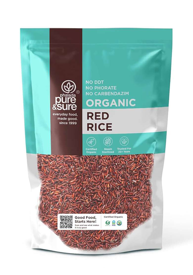 Phalada Pure & Sure Pure & Sure Organic Red Rice 1Kg | 100% Naturally Handpounded Laal Chawal | Rich Source of Iron, Vitamins & Antioxidants | Certified Organic | Gluten Free | No Additives - Indya