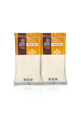 Phalada Pure & Sure Pure & Sure Organic Jowar (Millet) Flour 1 Kg|100% Natural Millet Flour|Sorghum/Jonna Atta Vegan & Rich In Protein|Certified Organic,Gluten Free & Chakki Ground|500 Gm each (Pack Of 2)