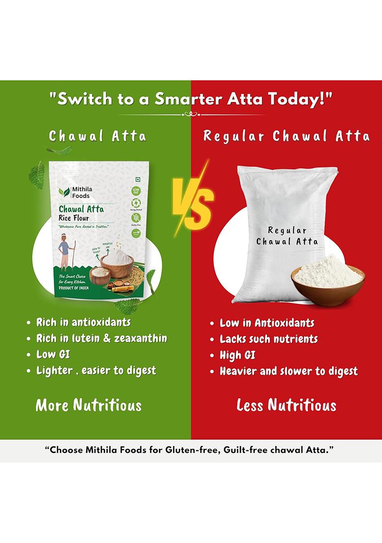 Mithila Foods 1 Kg Rice Atta | Gluten-Free Chawal Ka Atta | Stone-Ground for Soft Rotis, Pitha & Idiyappam | High Fibre & Easy to Digest | No Preservatives | Authentic Traditional Flavor from Bihar