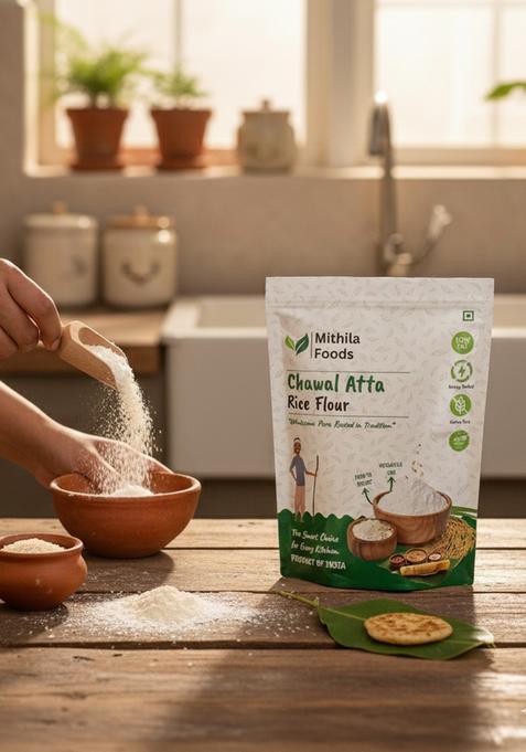 Mithila Foods 1 Kg Rice Atta | Gluten-Free Chawal Ka Atta | Stone-Ground for Soft Rotis, Pitha & Idiyappam | High Fibre & Easy to Digest | No Preservatives | Authentic Traditional Flavor from Bihar