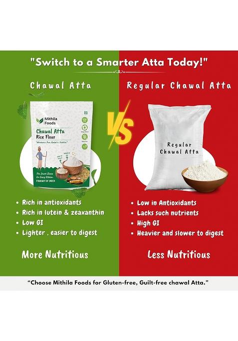 Mithila Foods 1 Kg Rice Atta | Gluten-Free Chawal Ka Atta | Stone-Ground for Soft Rotis, Pitha & Idiyappam | High Fibre & Easy to Digest | No Preservatives | Authentic Traditional Flavor from Bihar