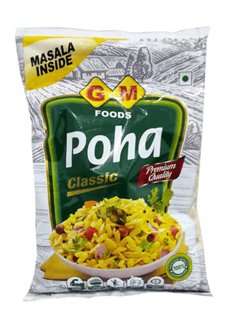 Gm Foods Classic Poha, 500g (Masala Inside) | Source of Fibre & Protein | White Thick Poha Healthy Food | Flattened with Rice/Atukulu | No MSG, Artificial Colors & No Preservatives