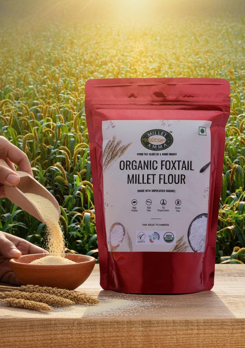 Millet Amma CERTIFIED ORGANIC Foxtail Millet Flour | 1 Kg | Made with Unpolished Millet | Suitable for Multiple Millet Recipes (Pongal, Dhokla, Porridge) | High Fiber & Rich in Iron