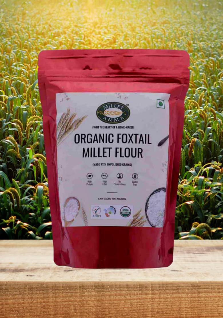Millet Amma CERTIFIED ORGANIC Foxtail Millet Flour | 1 Kg | Made with Unpolished Millet | Suitable for Multiple Millet Recipes (Pongal, Dhokla, Porridge) | High Fiber & Rich in Iron