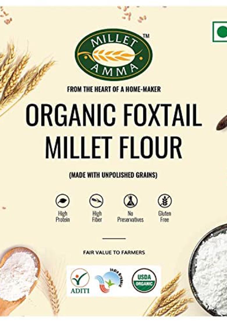 Millet Amma CERTIFIED ORGANIC Foxtail Millet Flour | 1 Kg | Made with Unpolished Millet | Suitable for Multiple Millet Recipes (Pongal, Dhokla, Porridge) | High Fiber & Rich in Iron