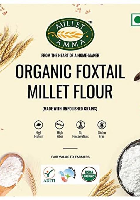 Millet Amma CERTIFIED ORGANIC Foxtail Millet Flour | 1 Kg | Made with Unpolished Millet | Suitable for Multiple Millet Recipes (Pongal, Dhokla, Porridge) | High Fiber & Rich in Iron