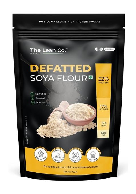 The Lean Co. Defatted Soya Flour 750 g | 52% Protein, 1.5% Fat | Lab Tested | 8 gm Protein Per Roti | No Preservatives | Gluten Free | Rich in Micro Nutrients