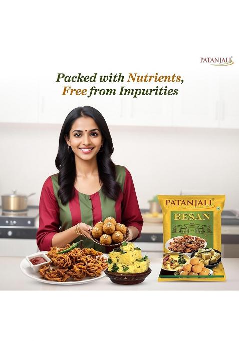 Patanjali Besan 500g, Natural & Fresh Gram Flour High Fibre & Protein, Essential Nutrients, Ideal for Cooking & Baking, Natural and Preservative Free Gram Flour