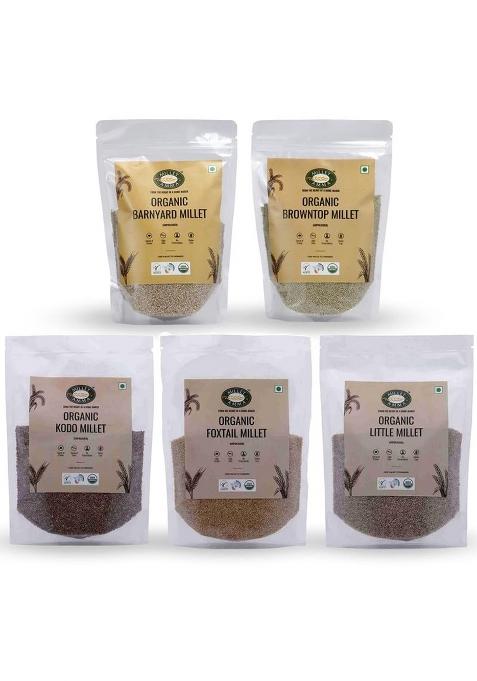 Millet Amma Grain Combo, Kodo, Foxtail, Browntop, Little, Barnyard Millets, 2.5Kg Pack, 5 Pieces