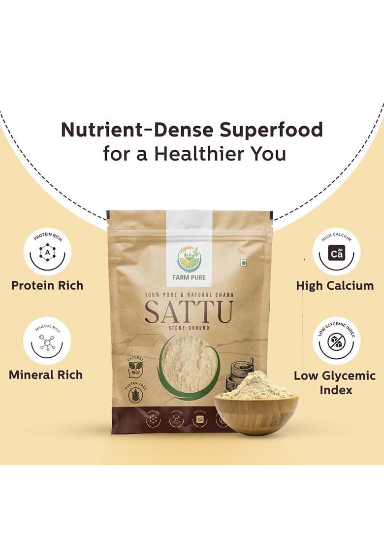 Farm Pure Roasted Chana Sattu Powder 950g x 1 Pack Natural High Protein Sattu Powder Organic for Drinking Glutenâ€‘Free Energy & Digestion Superfood