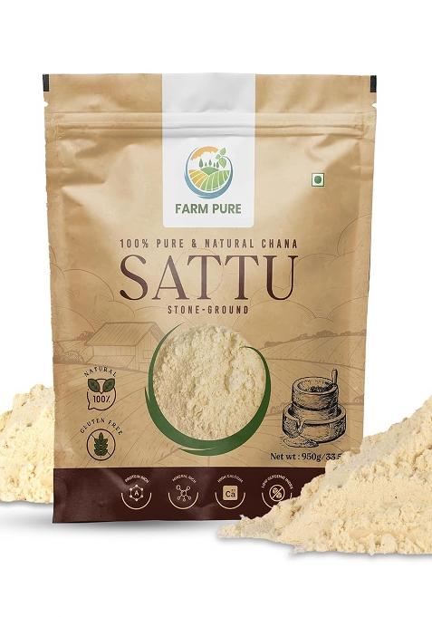 Farm Pure Roasted Chana Sattu Powder 950g x 1 Pack Natural High Protein Sattu Powder Organic for Drinking Glutenâ€‘Free Energy & Digestion Superfood