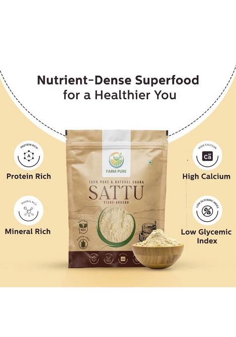 Farm Pure Roasted Chana Sattu Powder 950g x 1 Pack Natural High Protein Sattu Powder Organic for Drinking Glutenâ€‘Free Energy & Digestion Superfood
